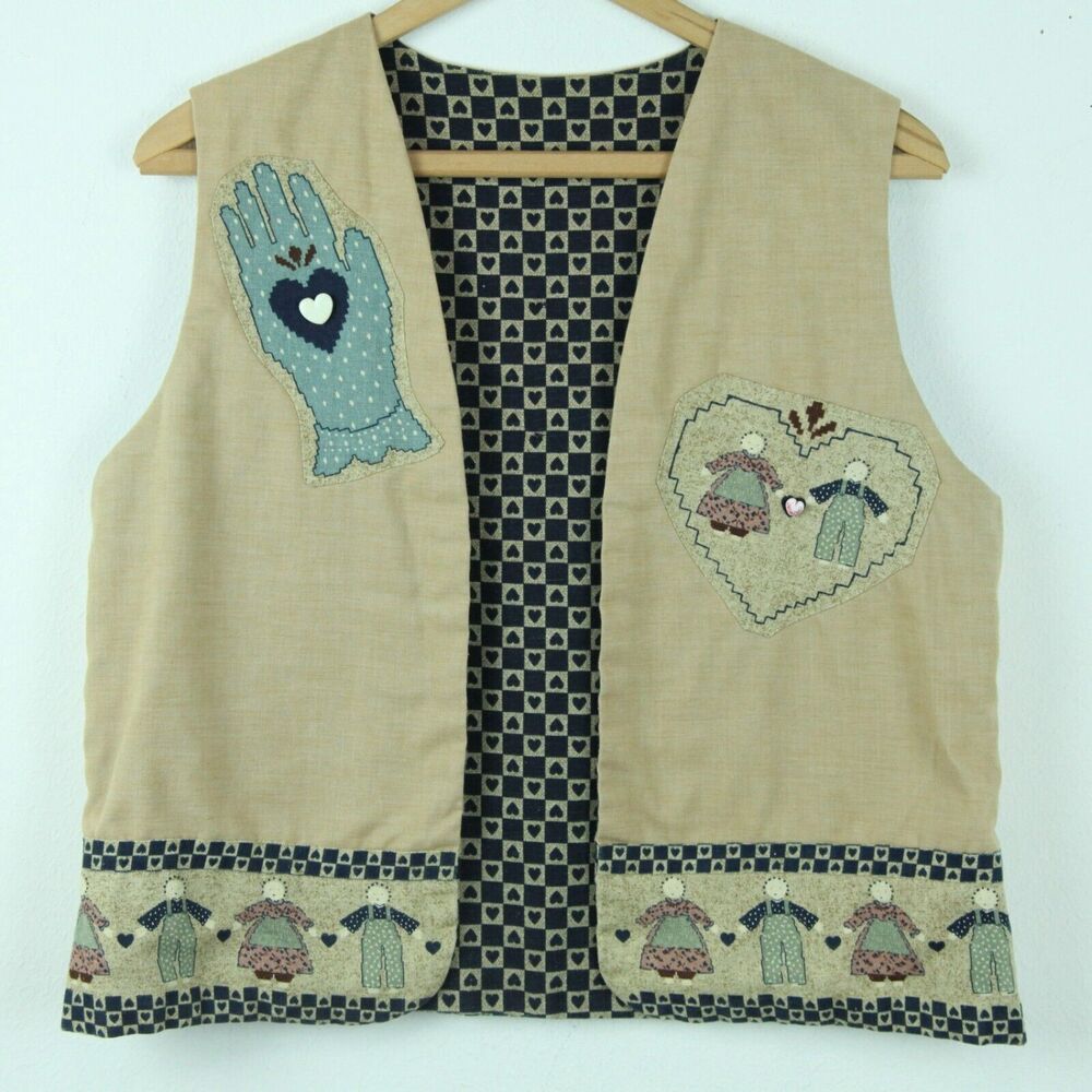 Handcrafted Beige Vest with Blue Accents
